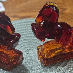 Vintage LE Smith  Amberina glass bookends